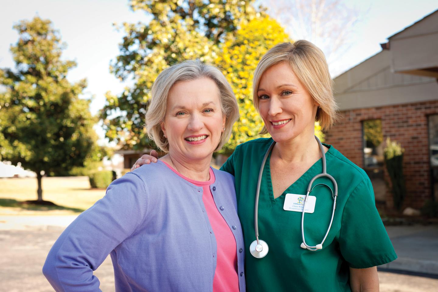 Long term care patient with nurse.