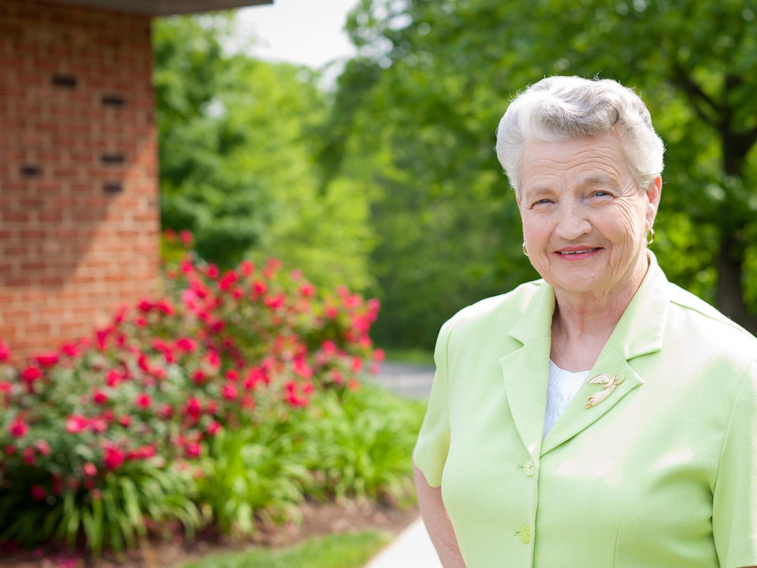 Betty enjoying the grounds outside of Appomattox Health & Rehabilitation Center