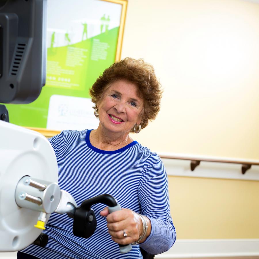 Shearer on therapy equipment. 